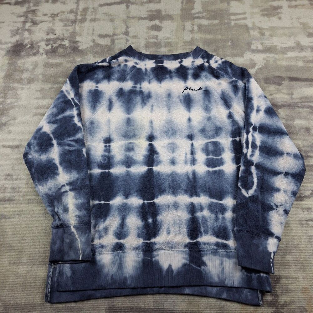 PINK Victorias Secret Sweatshirt Womens XS Extra Small Blue Tie Dye Pullover...